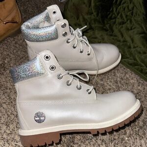 Timberland White Boots with Silver Details